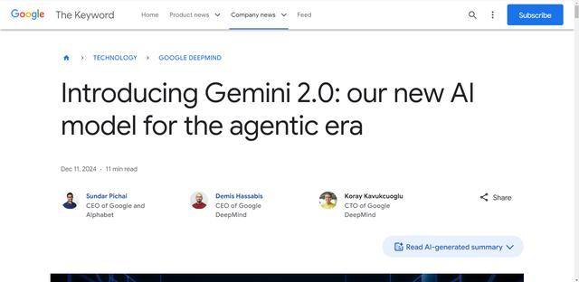 Google深夜狙击OpenAIGemini 2.0登场!全面转向Agent多模态输入输出，免费随便玩