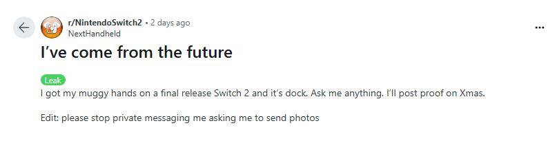 Switch 2 真机提前曝光？Reddit 用户“NextHandheld”引发的热议与证据风波