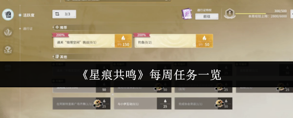 星痕共鸣每周任务全攻略：白嫖绝版神装指南